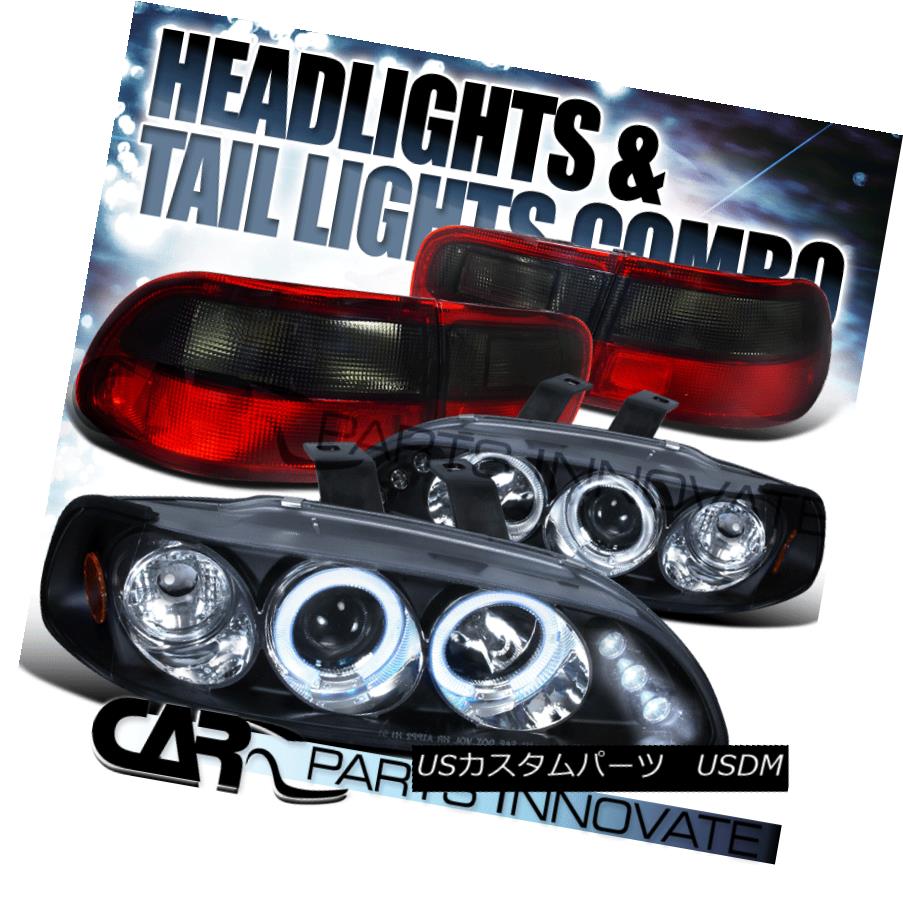 テールライト Fit 92-95 Civic 2/4Dr Black Halo LED Projector Headlights+Red Smoke Tail Lamp フィット92-95シビック2 / 4DrブラックハローLEDプロジェクターヘッドライト+レッド煙テールランプ