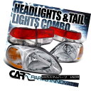 テールライト Fit 96-98 Civic 2Dr Coupe JDM Crystal Chrome Headlights+Red/Clear Tail Lamps フィット96-98シビック2DrクーペJDMクリスタルクロームヘッドライト+レッド /クリアテールランプ