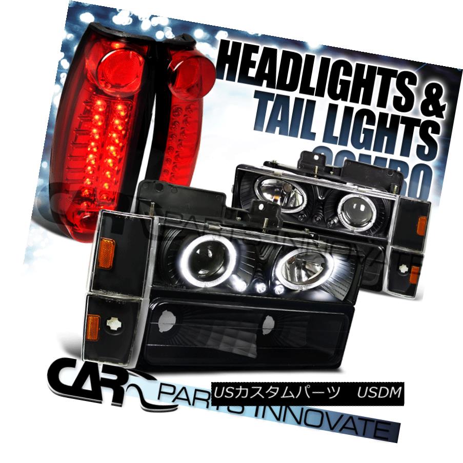 テールライト 88-93 C10 C/K Black Halo Projector Headlights+Bumper Corner Lamps+LED Tail Light 88-93 C10 C / Kブラックハロープロジェクターヘッドライト+ Bum /コーナーランプ+ LEDテールライト
