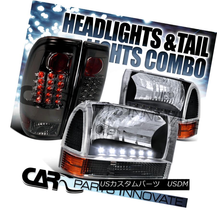 テールライト 99-04 F250/350/450 Black SMD DRL Headlights+Corner Lamps+Smoke LED Tail Lights 99-0..