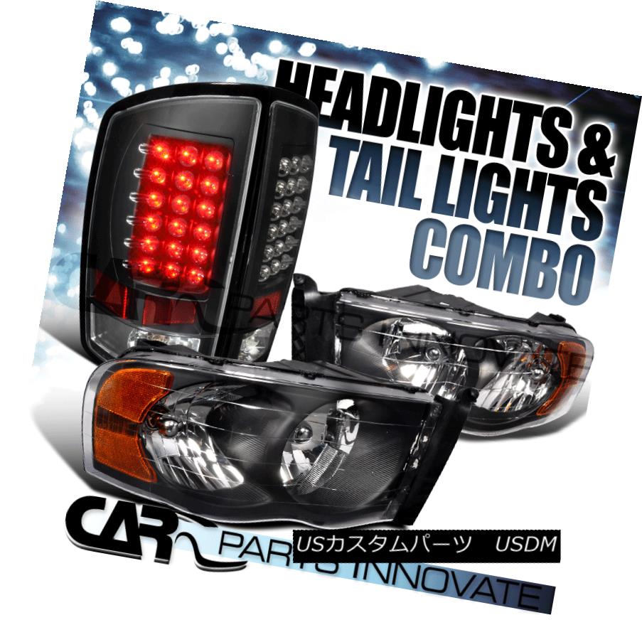 テールライト 02-05 Ram 1500 2500 3500 Black Crystal Headlights+LED Tail Lamps 02-05 Ram 1500 2500 3500ブラッククリスタルヘッドライト+ LEDテールランプ