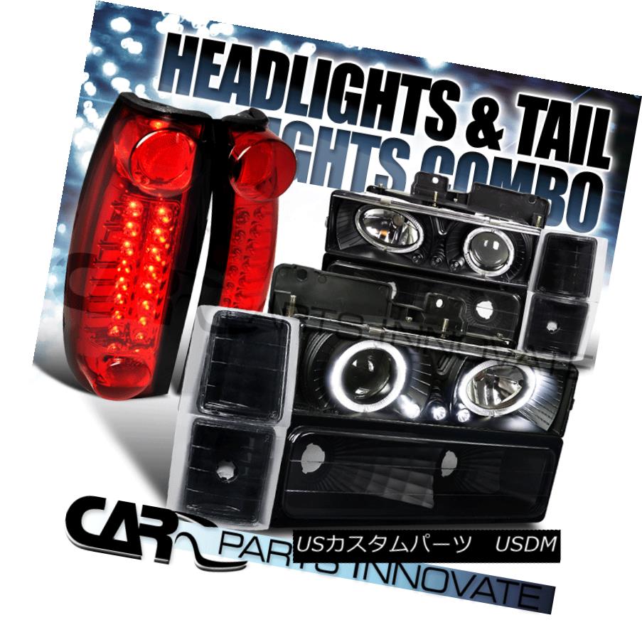 テールライト 1994-1998 Chevy C10 C/K Tahoe Black Halo Projector Headlights+Red LED Tail Lamps 1994-1998シボレーC10 C / Kタホブラックハロープロジェクターヘッドライト+レッドLEDテールランプ