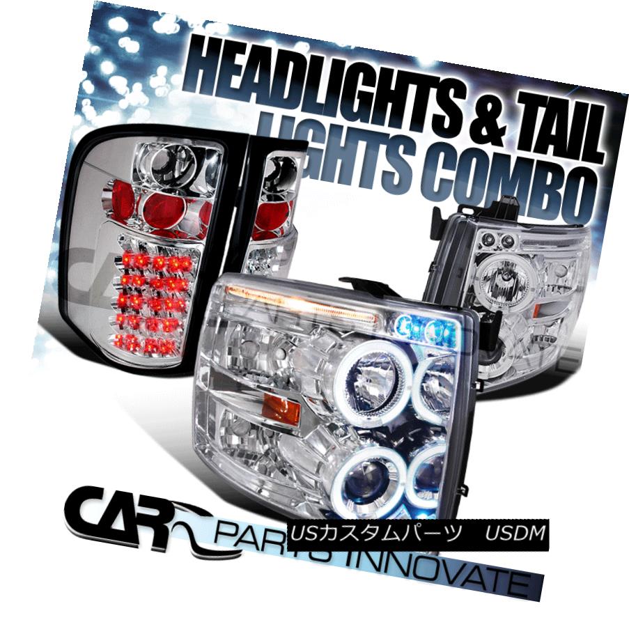 テールライト 07-14 Silverado Chrome LED Halo Projector Headlights+LED Tail Lamp 07-14 Silverado Chrome LEDハロープロジェクターヘッドライト+ LEDテールランプ