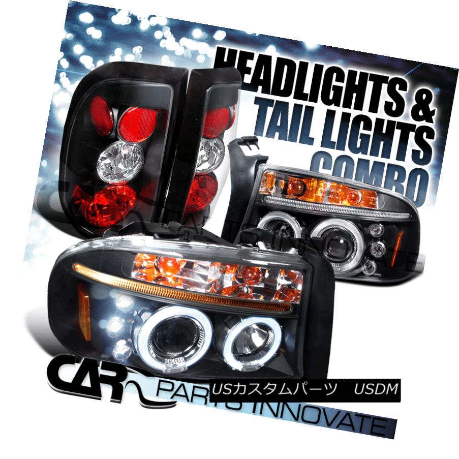 テールライト Dodge 97-04 Dakota Halo LED Projector Headlights+Altezza Tail Brake Lamps Black Dodge 97-04 Dakota Halo LEDプロジェクターヘッドライト+ Alt ezzaテールブレーキランプブラック