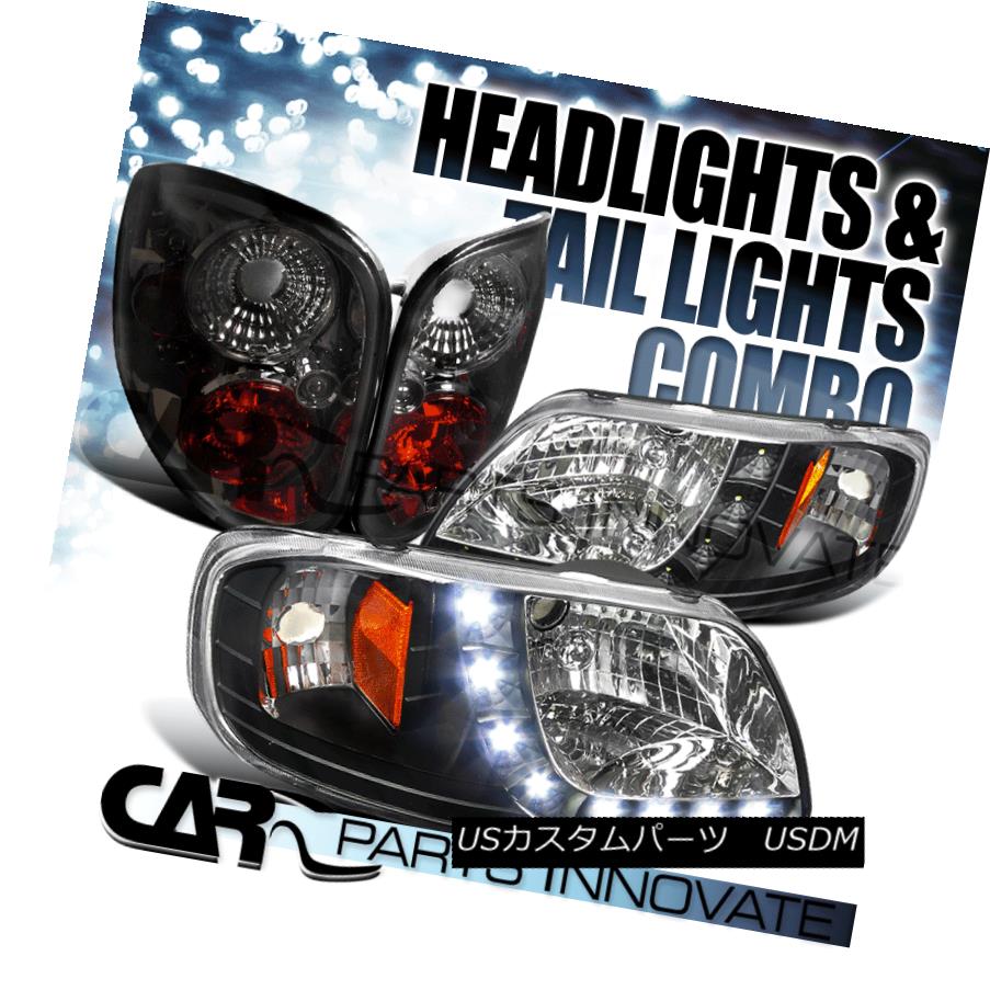 テールライト 97-00 Ford F150 Flareside Black SMD Strip DRL Headlights+Smoke Tint Tail Lamps 97-0..