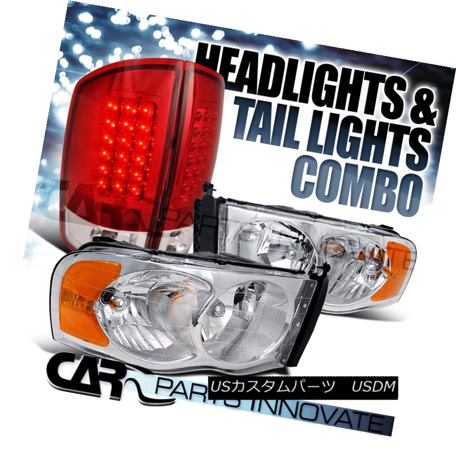 テールライト 02-05 Ram 1500/2500/3500 Euro Clear Headlights+Red LED Tail Brake Lamps 02-05ラム1500/2500/3500ユーロクリアヘッドライト+レッドLEDテールブレーキランプ