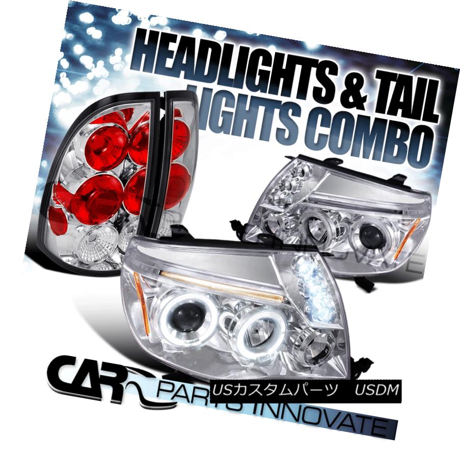 テールライト 05-08 Toyota Tacoma Chrome Halo LED Projector Headlights+Clear Tail Lamp 05-08トヨタタコマクロムハローLEDプロジェクターヘッドライト+ Cle arテールランプ