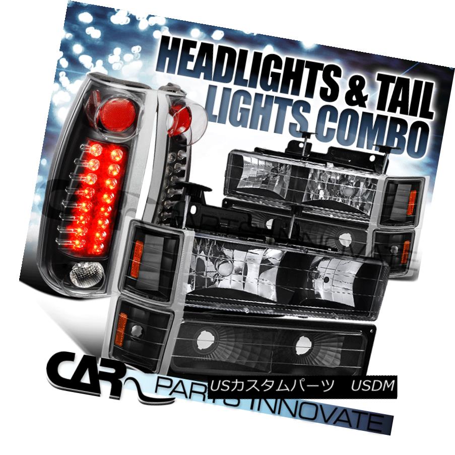 テールライト 94-98 Silverado 1500/2500/3500 Black Headlights+Bumper Corner+LED Tail Lamps 94-98 Silverado 1500/2500/3500ブラックヘッドライト+ Bum /コーナー+ LEDテールランプ