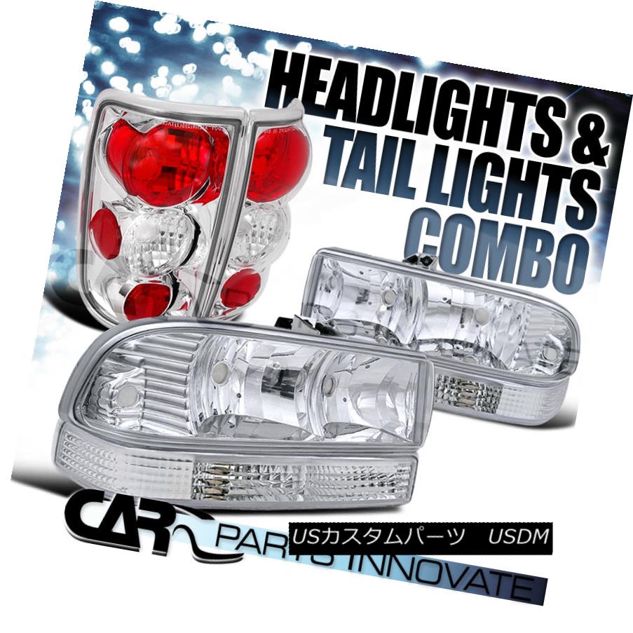 テールライト 1998-2004 Chevy Blazer Pickup Clear Crystal Head Bumper Lights+Chrome Tail Lamp 1998-2004シボレーブレイザーピックアップクリアクリスタルヘッドバンパーライト+クロームテールランプ