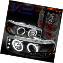 テールライト 99-03 GMC Sierra Black LED Halo Projector Headlights+Smoke Rear Tail Lamps 99-03 GMC Sierra Black LEDハロープロジェクターヘッドライト+ Smo keリアテールランプ(2)