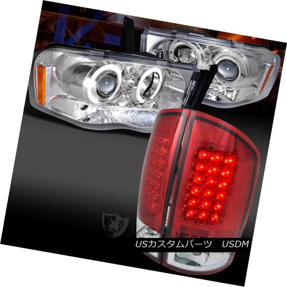 テールライト 02-05 Dodge Ram Chrome Halo Projector Headlights+Red LED Tail Lights Head 02-05ダッジラムクロムハロープロジェクターヘッドライト+レッドLEDテールライトヘッド