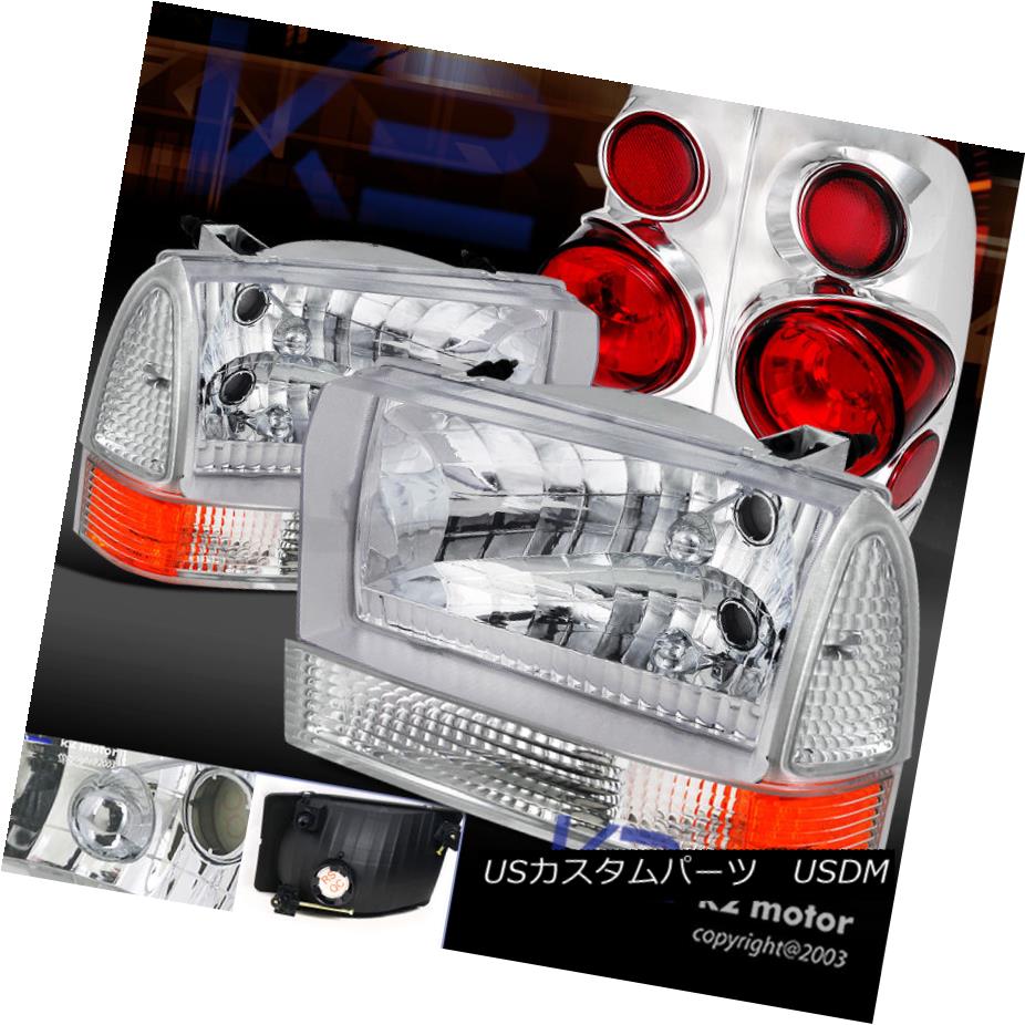 テールライト 99-04 F350 Super Duty Styleside Chrome Headlight+Corner Light+Clear Tail Lamps 99-04 F350スーパーデューティースタイライドクロームヘッドライト+トウモロコシ er Light + Clearテールランプ