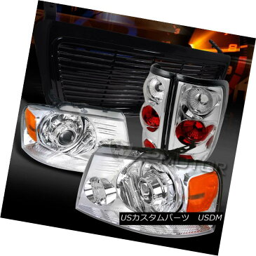 テールライト 04-08 Ford F150 Chrome Projector Headlights+Tail Lamps+Black Hood Grille 04-08フォードF150クロームプロジェクターヘッドライト+タイ lランプ+ブラックフードグリル