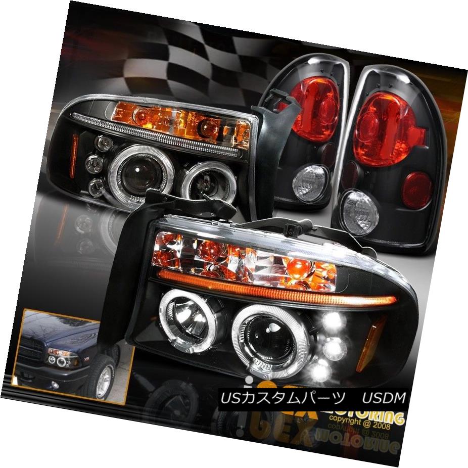 テールライト 1997-2004 Dodge Dakota Halo Projector LED Black Headlight + Black Set Tail Light 1997-2004 Dodge Dakota HaloプロジェクターLEDブラックヘッドライト+ブラックセットテールライト
