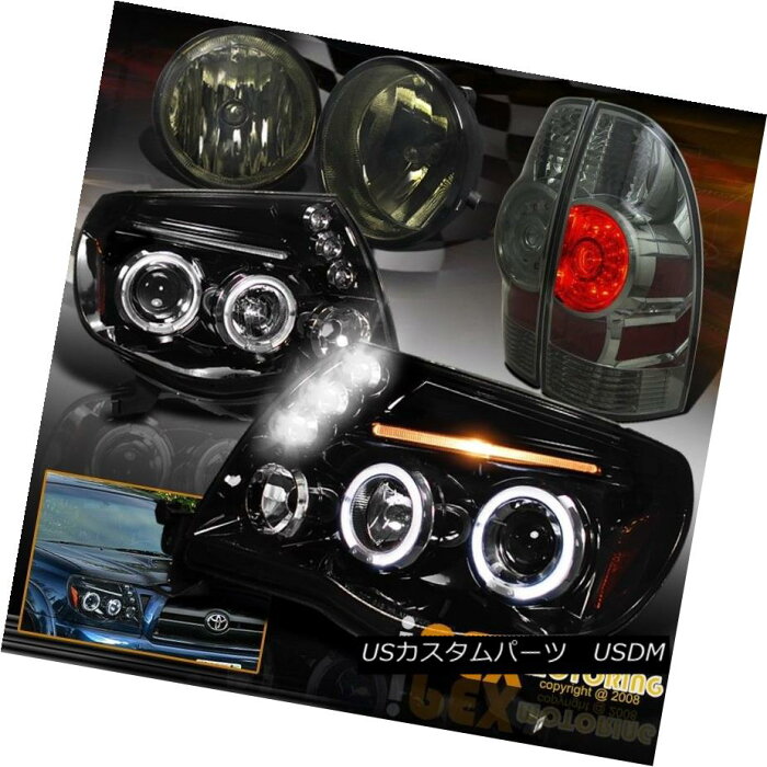 テールライト 05-11 Tacoma Gloss Black Halo Projector Head Light + LED Tail + Smoked Fog Lamps 05-11タコマグロスブラックハロープロジェクターヘッドライト+ LEDテール+スモークフォグランプ