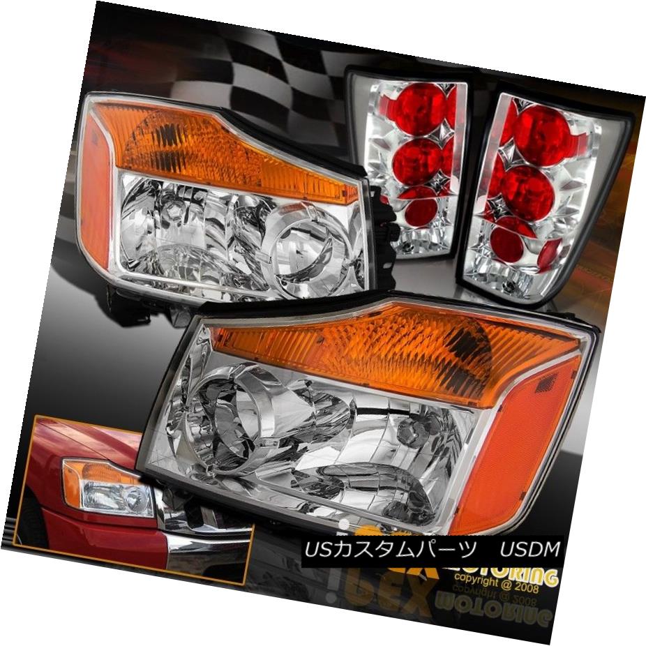 テールライト For All 2004-2014 Nissan Titan Chrome Headlights W/ Nice Looking Tail Lights すべての2004?2014日産のタイタンクロームヘッドライトW /ニース見てテールライト