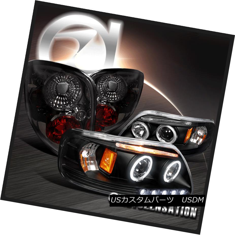 テールライト Ford 97-00 F150 Black Dual Halo LED Projector Headlights+Smoke Tint Tail Lamps Ford..