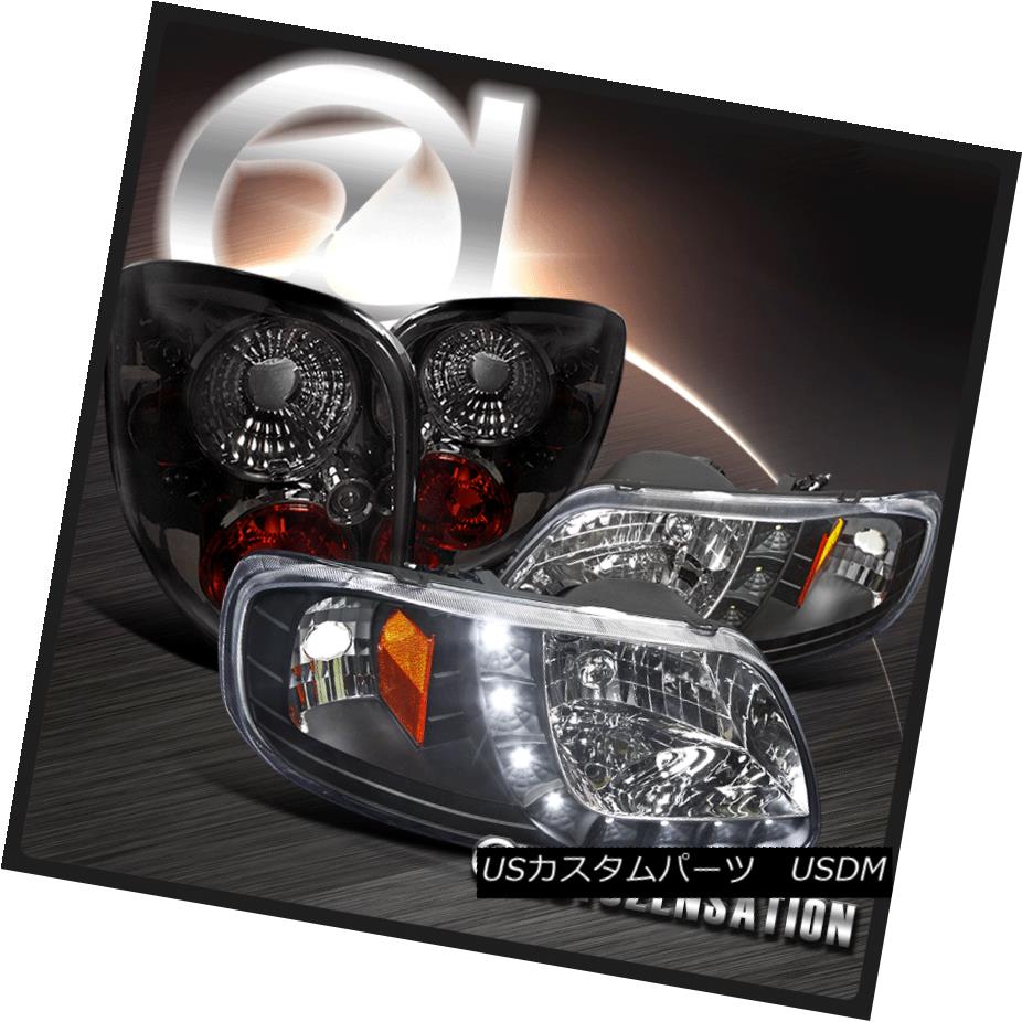 テールライト 97-00 Ford F150 Flareside Black SMD Strip DRL Headlights+Smoke Tint Tail Lamps 97-0..