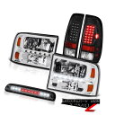 テールライト Crystal Clear Headlamps Roof 3rd Cargo LED Black TailLight 99-04 F250 Kin...