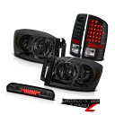 テールライト Tinted Headlights L+R Black Brake LED Tail Lights 3rd Cargo 07-08 Dodge R...