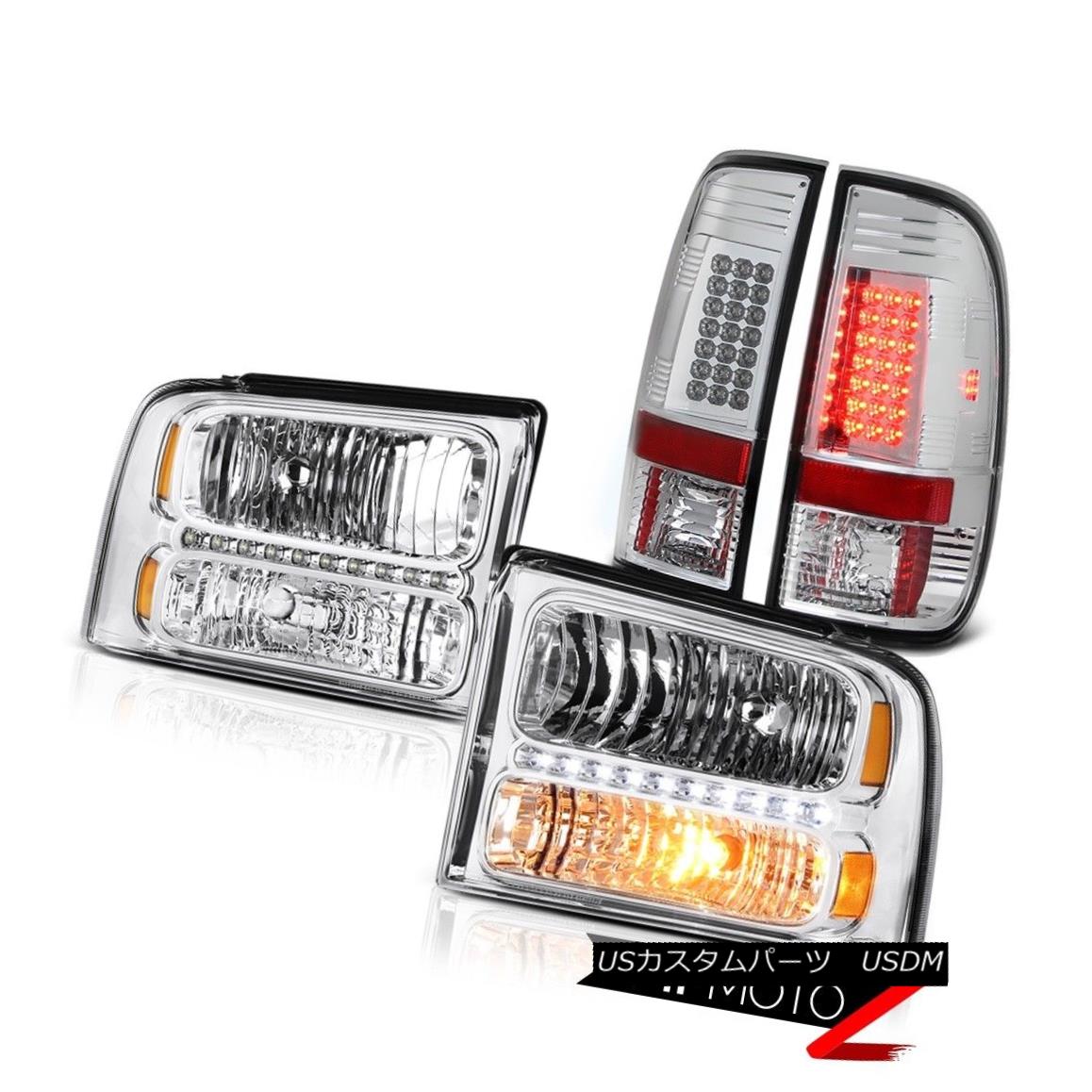 テールライト Crystal Clear Headlights Chrome LED Taillights 2005 2006 2007 F350 Turbo Diesel クリスタルクリアヘッドライトクロームLEDテールライト2005 2006 2007 F350ターボディーゼル