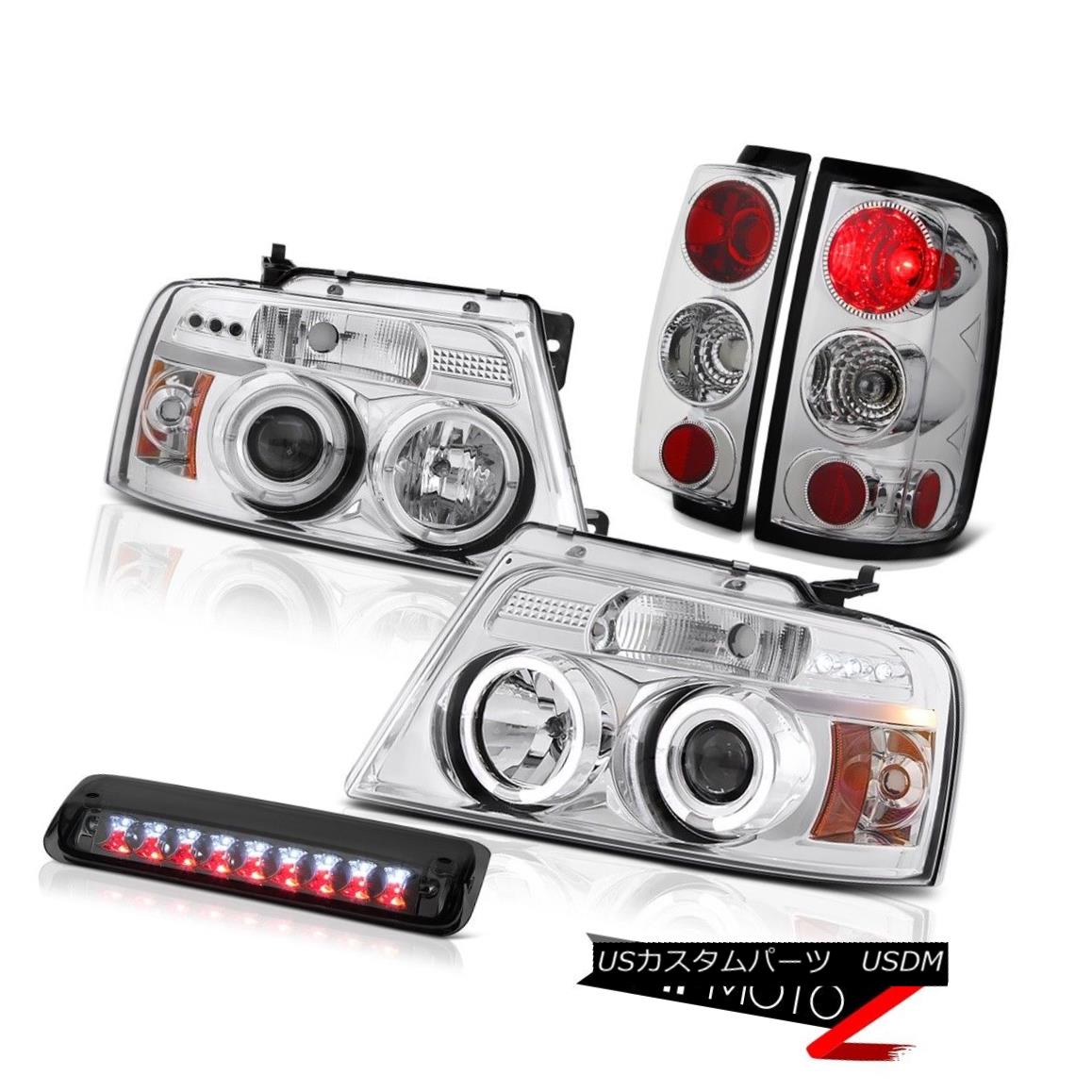 テールライト 2004-2008 Ford F150 XL Dark Smoke Roof Brake Lamp Headlights Taillights Halo Rim 2004-2008フォードF150 XLダークスモークルーフブレーキランプヘッドライトテールランプハローリム