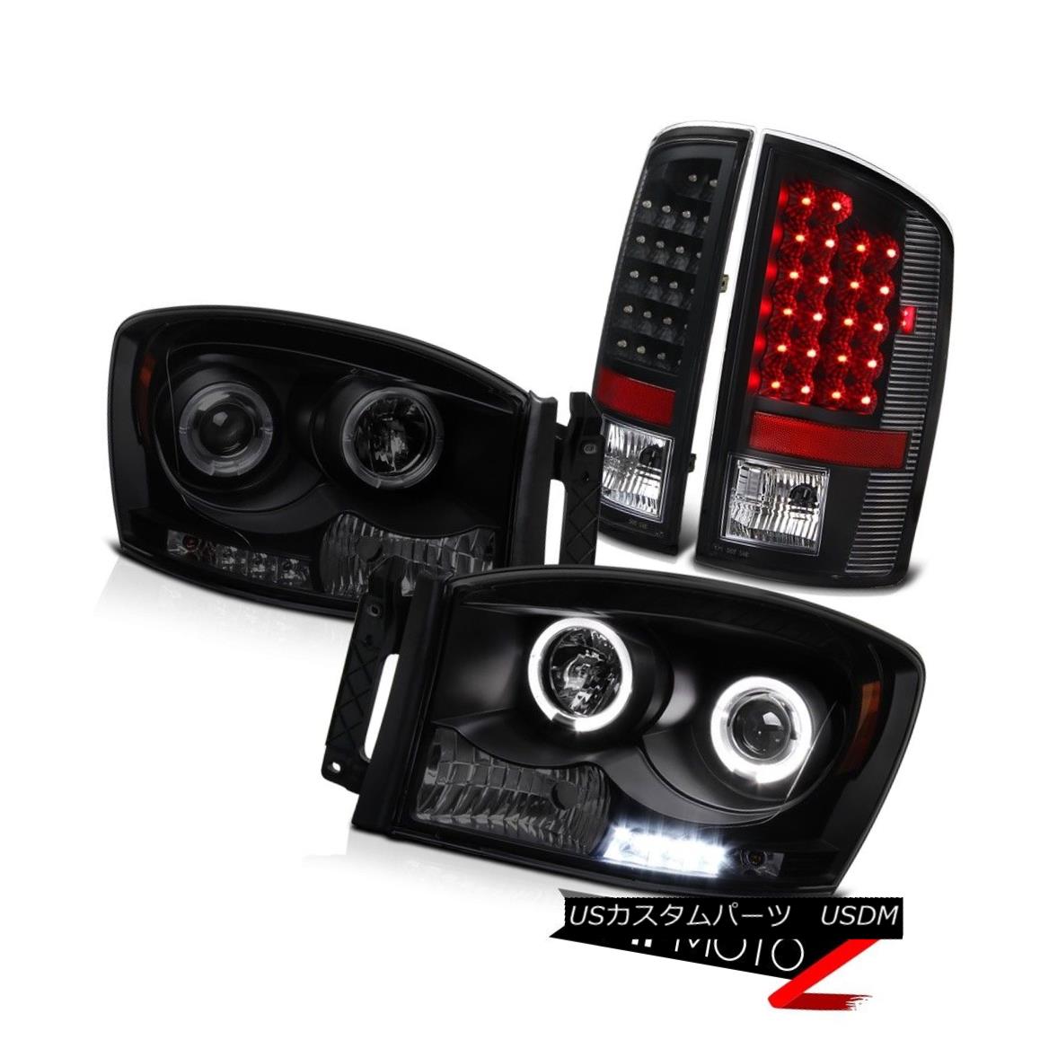 テールライト 2006 Dodge Ram 1500 2500 3500 Smoke Halo Rim Headlight Black LED Taillights Lamp 2006ダッジラム1500 2500 3500スモークハローリムヘッドライトブラックLEDテールライトランプ