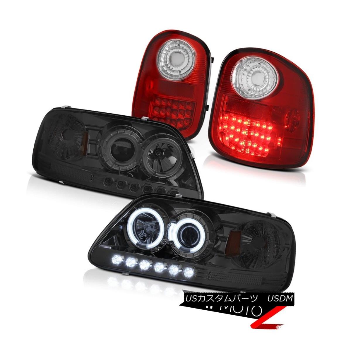 テールライト Smoke CCFL Angel Eye Headlights RED LED Tail Lights Assembly 1997-2003 F150 4.6L 煙CCFLエンジェルアイヘッドライト赤LEDテールライトアセンブリ1997-2003 F150 4.6L