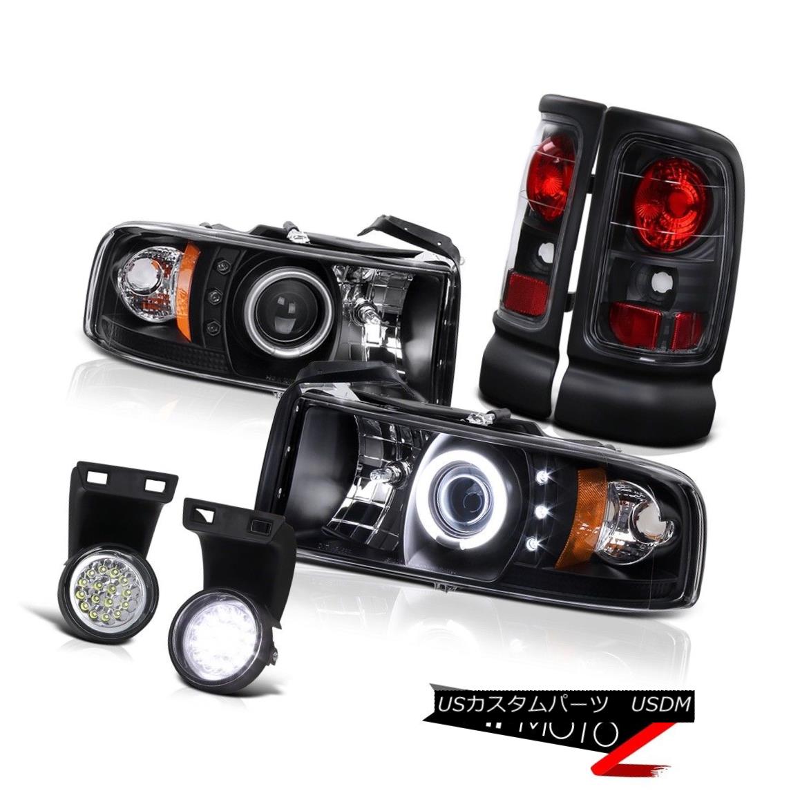 テールライト 94-01 Ram 3.9L Magnum V6 Black Halo Head Lights+ Tail Brake Lamps+Clear LED Fog 94-..