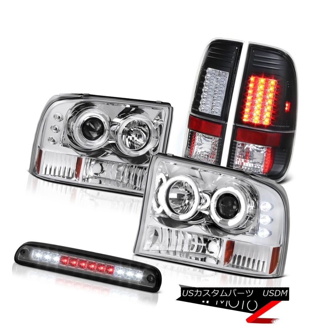 テールライト Chrome Halo Headlights High Stop LED Smoke Black Tail Light 99-04 Ford F250 SD クロームハローヘッドライトハイストップLEDスモークブラックテールライト99-04 Ford F250 SD