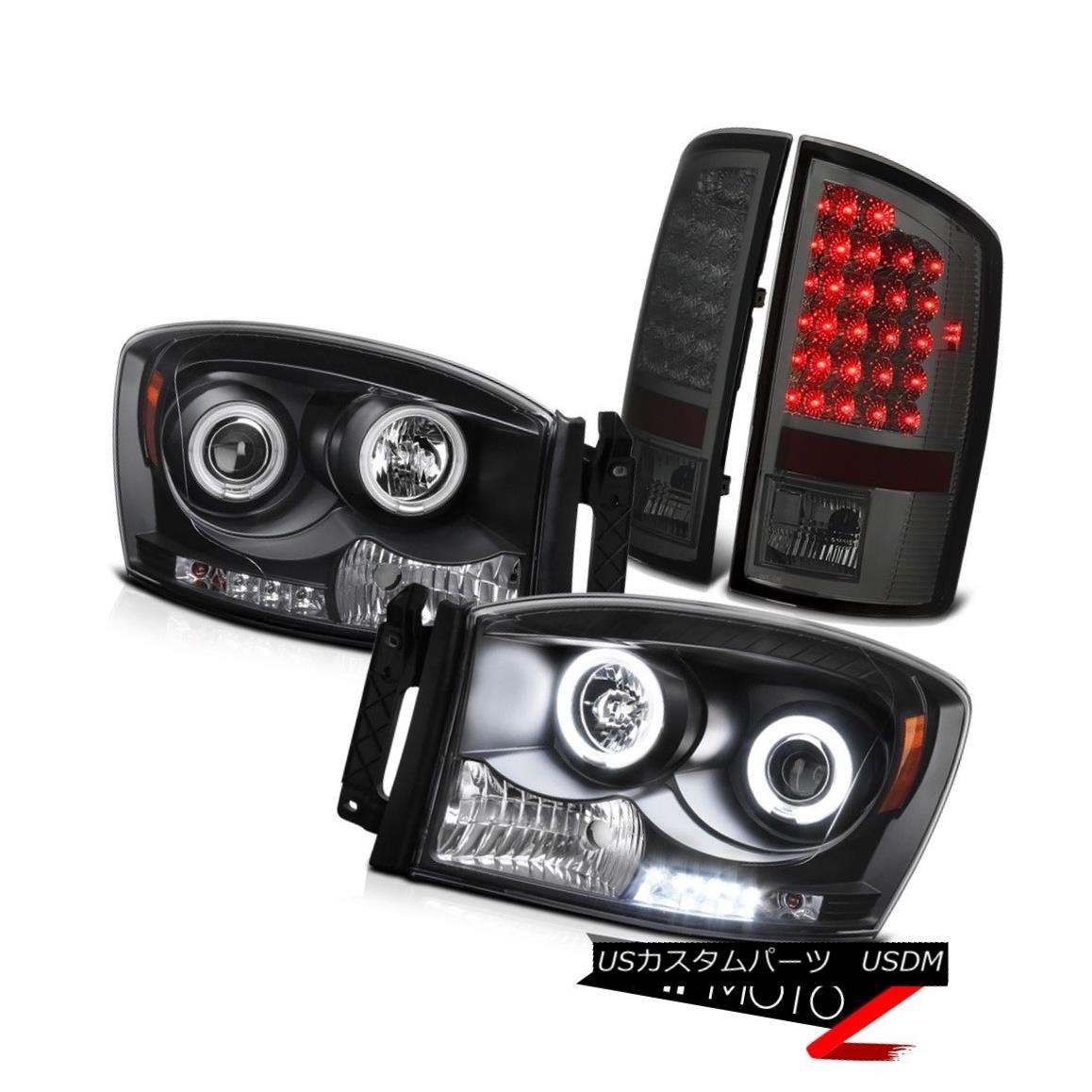 テールライト Dodge RAM 2006 LH+RH Black CCFL HaLo Projector Headlight+LED Tail Light Assembly ドッジRAM 2006 LH + RHブラックCCFLハロープロジェクターヘッドライト+ LEDテールライトアセンブリ