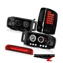 テールライト 02-05 Ram Quad Cab ST Darkest Black Halo LED Headlights Smoke Brake Lamp ...