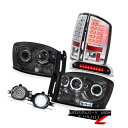 テールライト 2006 Ram TurboDiesel Dark Halo Headlights LED Tail Lights DRL Fog Kit Black 3rd 2006ラムターボディーゼルダークハローヘッドライトLEDテールライトDRLフォグキットブラック第3