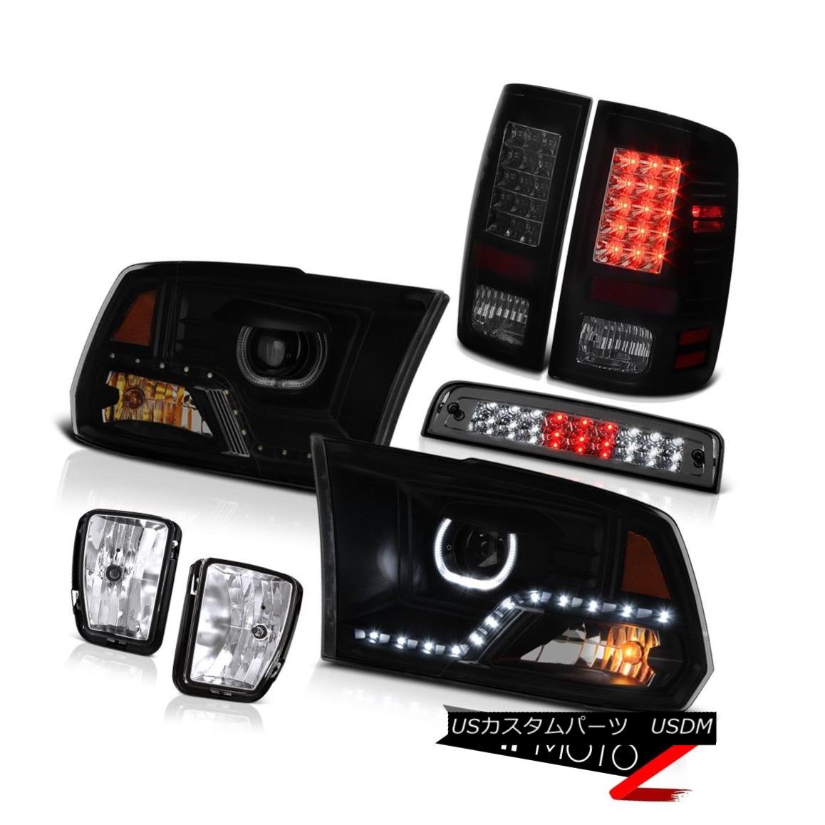 テールライト 13-18 Dodge RAM 1500 DRL Headlamps Smokey Brake Lights Driving Tail Lamps PAIR 13-18ダッジRAM 1500 DRLヘッドランプスモーキーブレーキライトドライビングテールランプペア