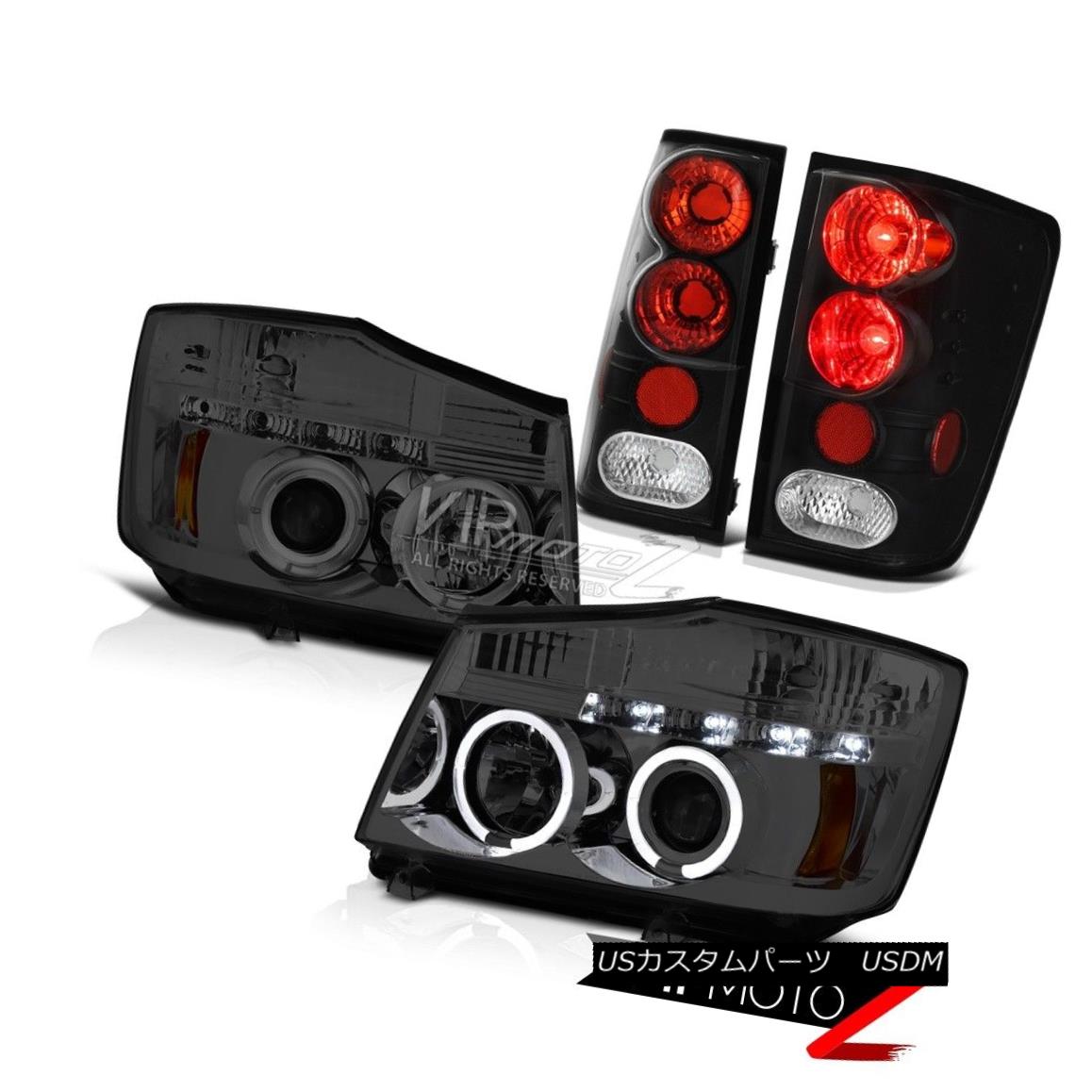 For 2004-2015 Titan Tinted Dual Halo Projector Headlight Black Tail Brake Lightカテゴリテールライト状態新品メーカーNissan車種Titan発送詳細送料一律 1000円（※北海道、沖縄、離島は省く）商品詳細輸入商品の為、英語表記となります。 Condition: New Brand: Venom Inc. [Headlight] Side: Driver&Passenger Side Provided Manufacturer Part Number: OEM#C5704H_2005_2006_2007_2008_2009_2010_A0405 [Tail Light] Brake: Re-use Original 3157 Bulbs Interchange Part Number: 260607S026/260107S026, 265557S227/26550ZH225 [Tail Light] Dashboard Light: Error-Free Other Part Number: NI2503154/NI2502154,NI2800161/NI2801161 [Tail Light] Parking: Re-use Original 3157 Bulbs Placement on Vehicle: Left, Right, Front, Rear [Tail Light] Reverse: Re-use Original 921 Bulbs Warranty: 60 Day [Tail Light] Side: Driver & Passenger Included [Headlight] Low Beam Bulb: Re-use Original 9006 Bulbs [Tail Light] Signal: Re-use Original 3156 Bulbs [Headlight] LED Brand: Nichia - Made In Japan Contact Us: TEL: 1-844-884-7847 | HOURS: 9am - 6pm PST [Headlight] High Beam Bulb: H1 Bulbs Included Returns: 60-Days LOVE IT or RETURN IT! [Headlight] Halo Type: Crystal Sapphire UPC: 7425942559547 EAN: 7425942559547※以下の注意事項をご理解頂いた上で、ご入札下さい※■海外輸入品の為、NC,NRでお願い致します。■フィッテングや車検対応の有無については、画像と説明文よりお客様の方にてご判断をお願いしております。■USのカスタムパーツは国内の純正パーツを取り外した後、接続コネクタが必ずしも一致するとは限らず、加工が必要な場合がございます。■商品説明文中に英語にて”保障”に関する記載があっても適応はされませんので、ご理解ください。■初期不良（到着より7日以内）のみ保証対象とします。ただし、取り付け後は、保証対象外とします。■海外倉庫から到着した製品を、再度国内で検品を行い、日本郵便または佐川急便にて発送となります。■お届けまでには、2〜3週間程頂いております。ただし、天候次第で多少遅れが発生する場合もあります。■商品落札後のお客様のご都合によるキャンセルはお断りしておりますが、商品落札金額の30％の手数料をいただいた場合のみお受けいたします。■他にもUSパーツを多数出品させて頂いておりますので、ご覧頂けたらと思います。■USパーツの輸入代行も行っておりますので、ショップに掲載されていない商品でもお探しする事が可能です!!お気軽にお問い合わせ下さい。&nbsp;