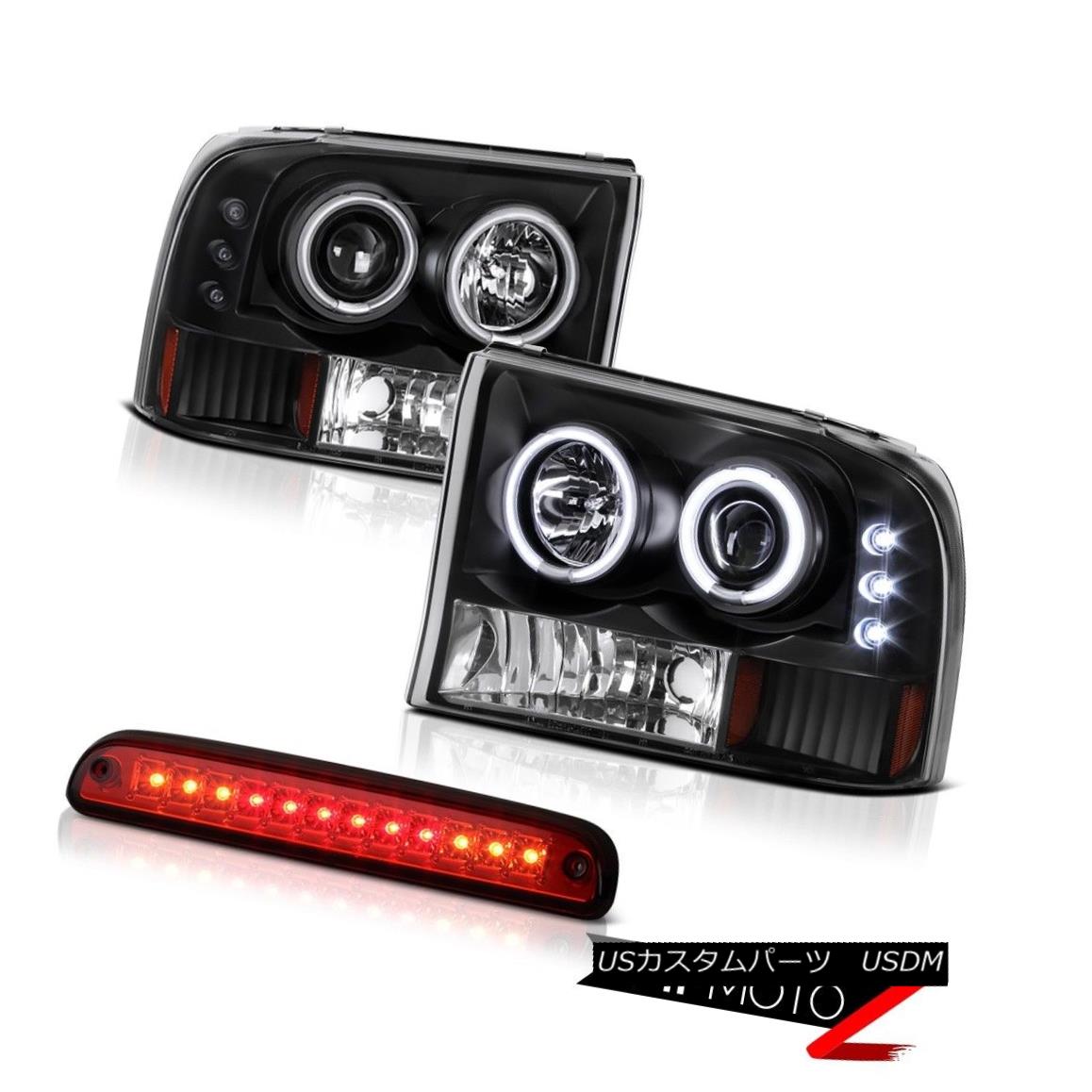 テールライト 99-04 F350 XL Fluorescence Halo DRL CCFL Black Headlights Third Brake Red LED 99-04 F350 XL蛍光灯DRL CCFLブラックヘッドライト第3ブレーキ赤色LED