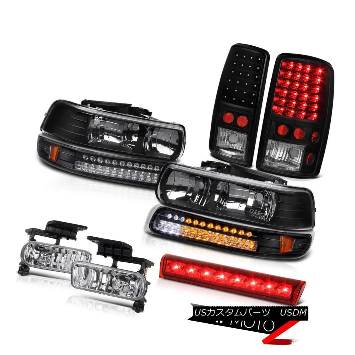 Smoked Fog 00-06 Yukon Black Halo Pro Headlights Bumper Set For 99-02 Sierra