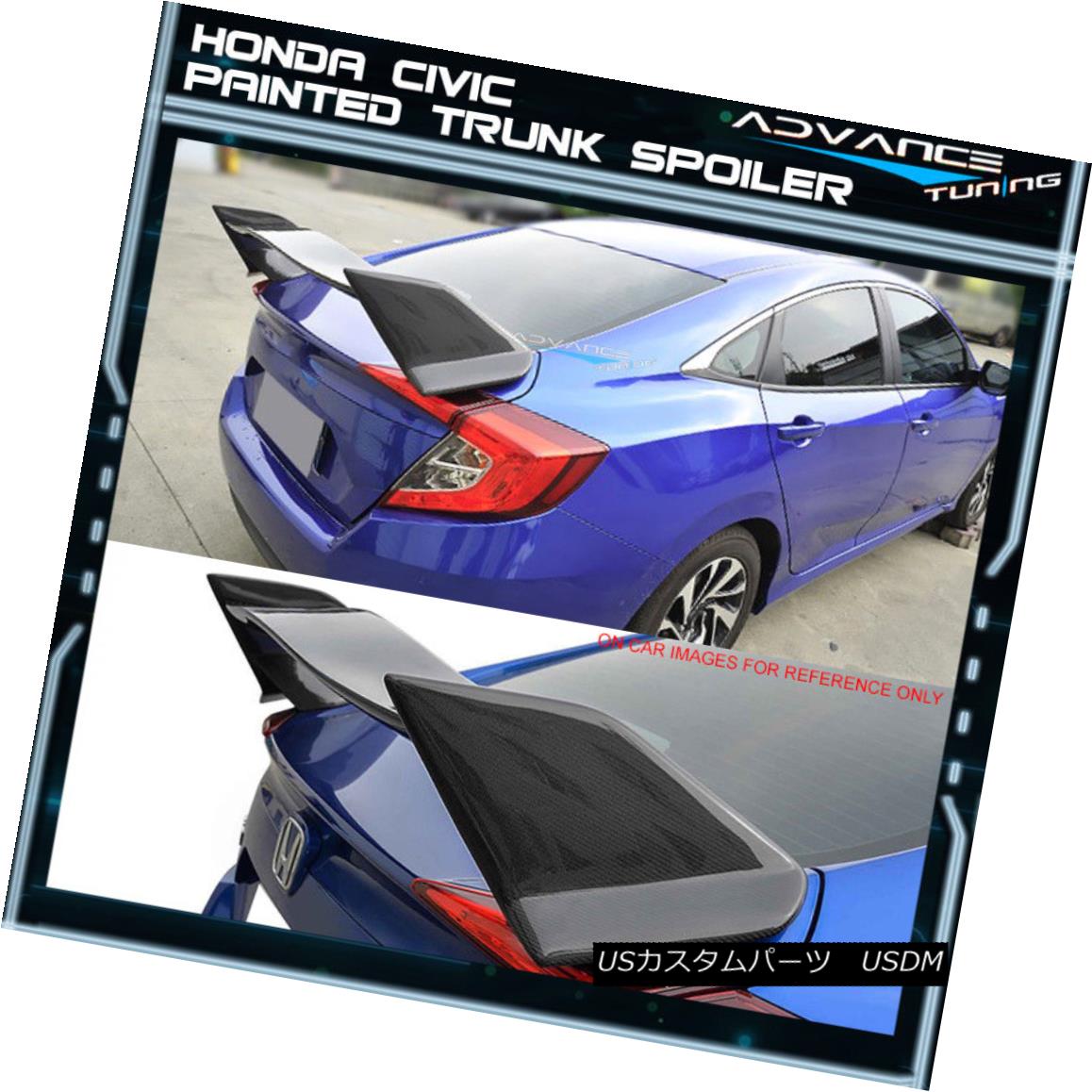 エアロパーツ 16-18 Civic 4D T-R OEM Painted Trunk Spoiler Glossy Black Center & Taffeta White 16-18シビック4D T-R OEM塗装トランクスポイラーグロッシーブラックセンター＆amp; タフタホワイト