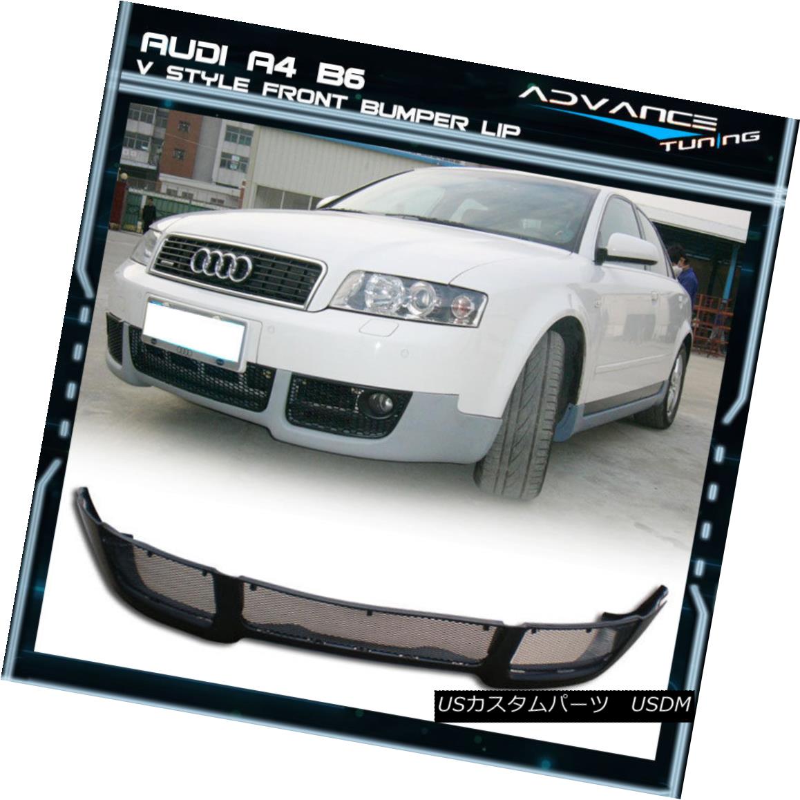 エアロパーツ Fits 02-04 Audi A4 B6 Front Bumper Lip Poly Urethane V-Style PU フィット02-04アウディA4 B6フロントバンパーリップポリウレタンV型PU