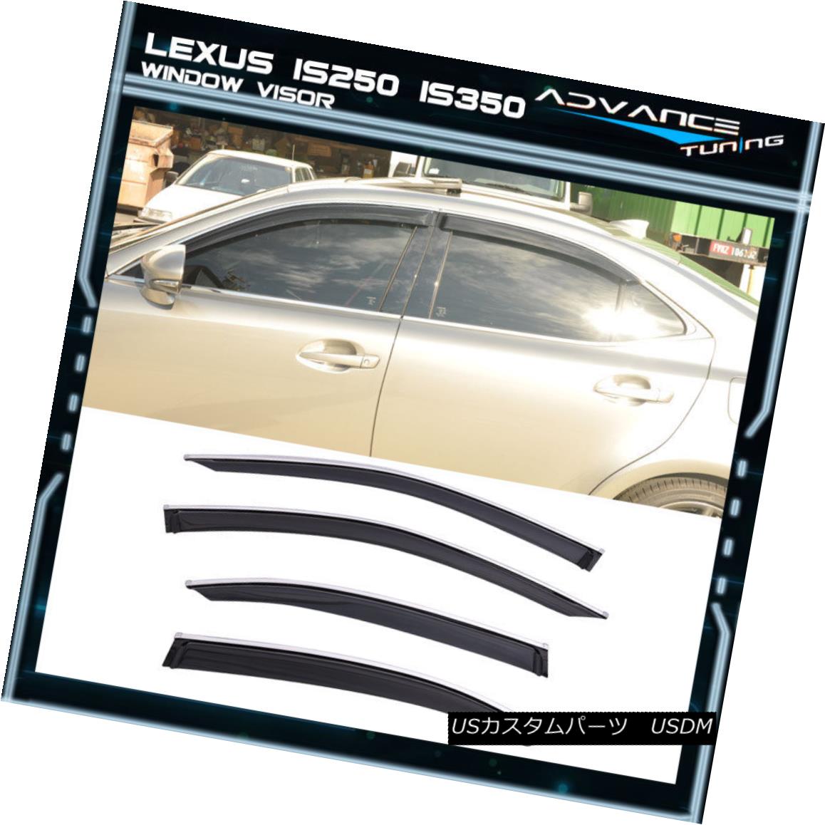 エアロパーツ Fits 14-16 Lexus IS250 IS350 Acrylic Window Visors w/ Chrome Trim 4Pc 14-16 Lexus IS250 IS350アクリル窓バイザー（クロムトリム4Pcに適合）