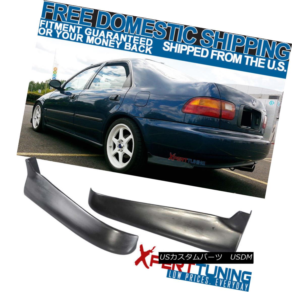 エアロパーツ Fits Honda Civic 92-95 2 4Dr PU 2Pc Rear Bumper Lip Spoiler Valance Spats フィット..