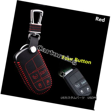 エアロパーツ Leather Car Key Case Holder Cover 4 Buttons For Cherokee Grand Cherokee 2014 red レザーカーキーケースホルダーカバーチェロキーグランドチェロキー2014赤の4ボタン