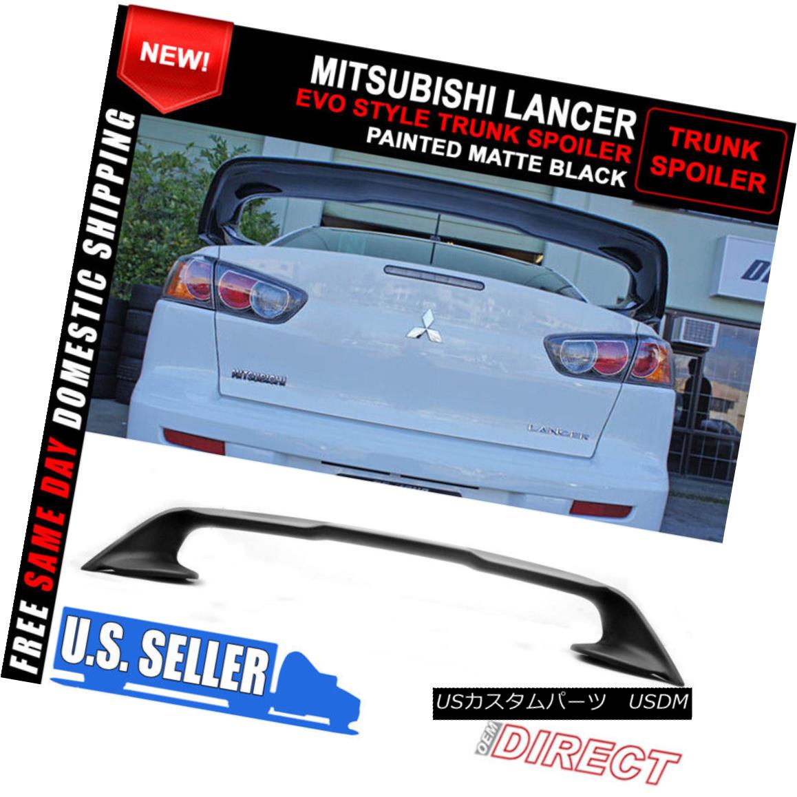 08-17 Mitsubishi Lancer Rear EVO X 10 Trunk Spoiler Wing Lid Matte Black ABSカテゴリエアロパーツ状態新品メーカー車種発送詳細送料一律 1000円（※北海道、沖縄、離島は省く）商品詳細輸入商品の為、英語表記となります。 Condition: New Brand: OEMDIRECT Placement on Vehicle: Rear Manufacturer Part Number: OED-AST-MEVO103A_lANCER Surface Finish: High Quality Primer Matte Black ABS Interchange Part Number: Trunck-Lips-Spoiler-Wing-Decklid Warranty: Yes Other Part Number: Primer-Matte-Black-Rear-Trunk-Tail-Deck-Lid-Boot Additional Details: Instructions are not included UPC: 842961101514※以下の注意事項をご理解頂いた上で、ご入札下さい※■海外輸入品の為、NC,NRでお願い致します。■フィッテングや車検対応の有無については、画像と説明文よりお客様の方にてご判断をお願いしております。■USのカスタムパーツは国内の純正パーツを取り外した後、接続コネクタが必ずしも一致するとは限らず、加工が必要な場合がございます。■商品説明文中に英語にて”保障”に関する記載があっても適応はされませんので、ご理解ください。■初期不良（到着より7日以内）のみ保証対象とします。ただし、取り付け後は、保証対象外とします。■海外倉庫から到着した製品を、再度国内で検品を行い、日本郵便または佐川急便にて発送となります。■お届けまでには、2〜3週間程頂いております。ただし、天候次第で多少遅れが発生する場合もあります。■商品落札後のお客様のご都合によるキャンセルはお断りしておりますが、商品落札金額の30％の手数料をいただいた場合のみお受けいたします。■他にもUSパーツを多数出品させて頂いておりますので、ご覧頂けたらと思います。■USパーツの輸入代行も行っておりますので、ショップに掲載されていない商品でもお探しする事が可能です!!お気軽にお問い合わせ下さい。&nbsp;