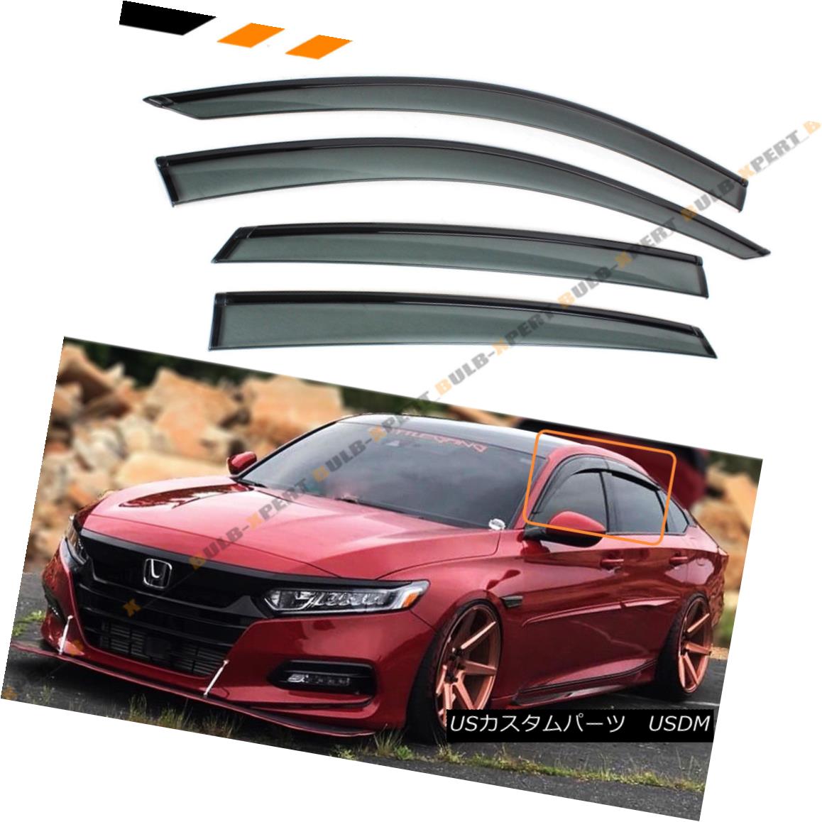 エアロパーツ FOR 2018 HONDA ACCORD CLIP-ON TYPE BLACK TRIM WINDOW VISOR RAIN GUARD VENT SHADE 2018年ホンダアコーディオンCLIP-ONタイプブラックトリムウィンドウバイザーレインガード通気シェード