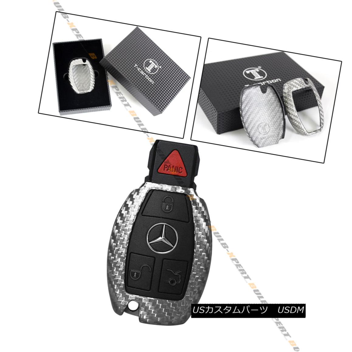 エアロパーツ LUXURY SILVER CARBON FIBER KEY CASE CAP COVER FOR MERCEDES-BENZ SMART KEY FOB ラグジュアリーシルバーカーボンファイバーキーケースキャップ、メルセデスベンツスマートキーFOB用カバー