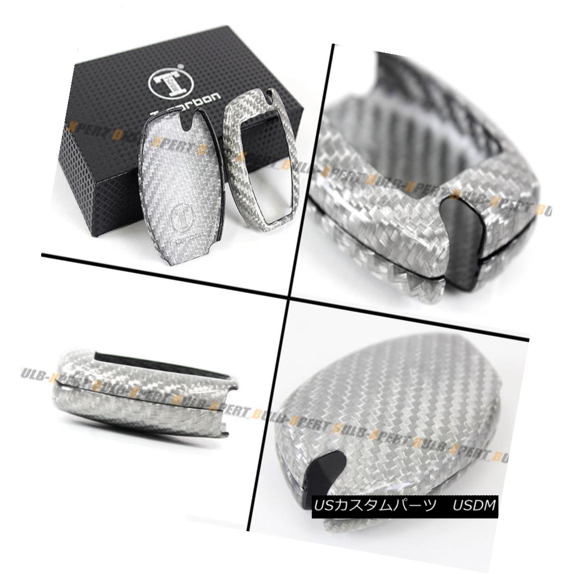 エアロパーツ LUXURY SILVER CARBON FIBER KEY CASE CAP COVER FOR MERCEDES-BENZ SMART KEY FOB ラグジュアリーシルバーカーボンファイバーキーケースキャップ、メルセデスベンツスマートキーFOB用カバー