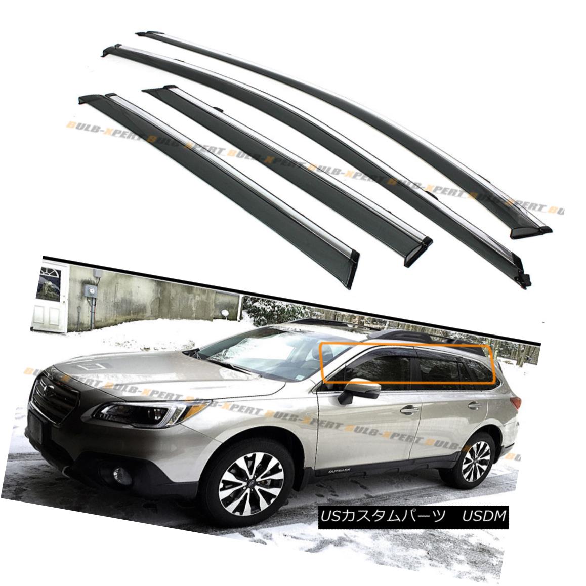 エアロパーツ FOR 2015-17 SUBARU OUTBACK CLIP ON SMOKE TINTED SIDE WINDOW VISOR W/ CHROME TRIM 2015-17スバルアウトカムクリーム、チョコレートトライバー/クロムトリム