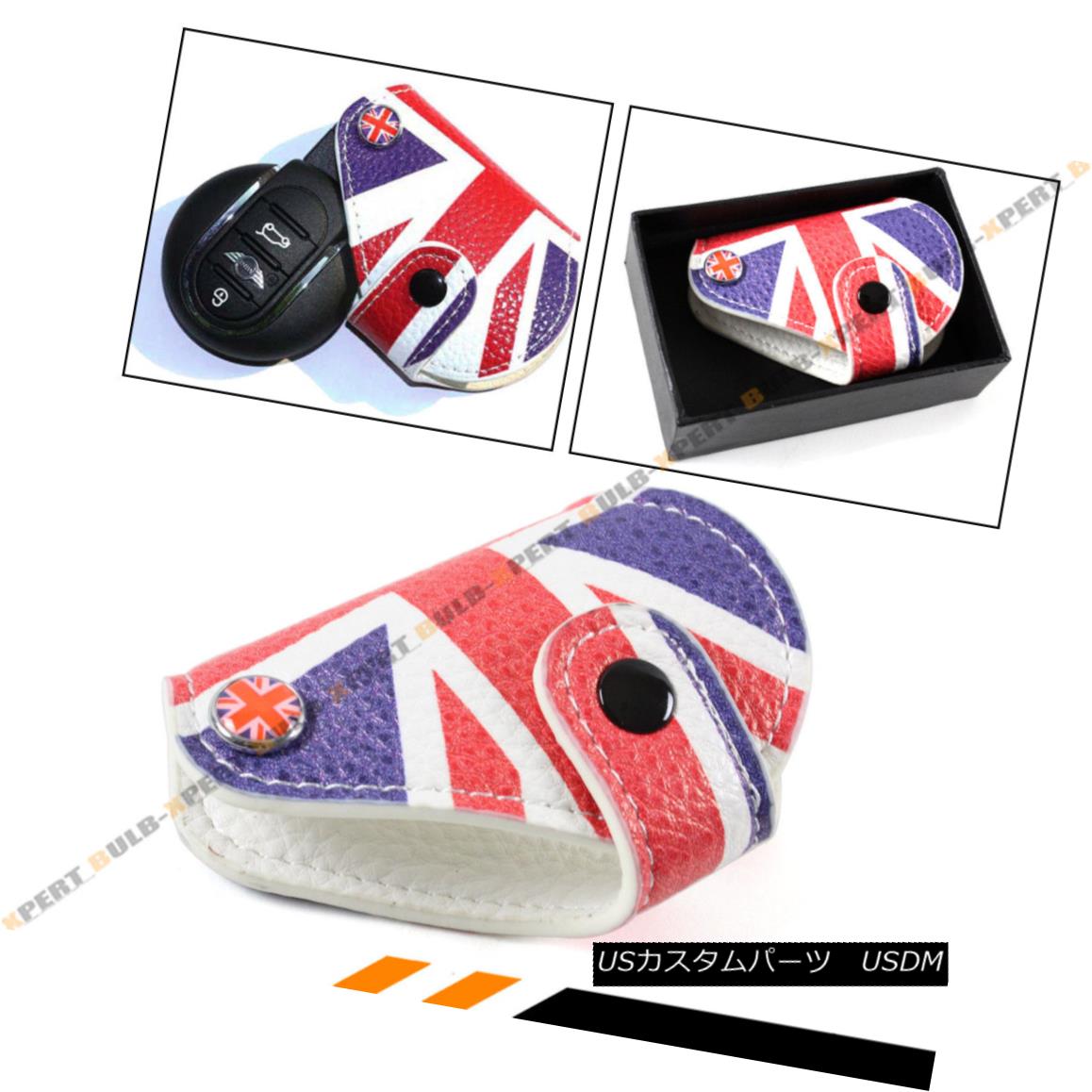 エアロパーツ FOR 2008-18 MINI COOPER BLUE RED UNION JACK UK FLAG LEATHER KEY FOB HOLDER POUCH 20..