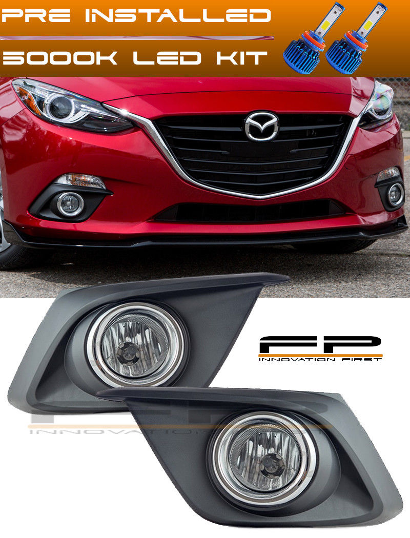 楽天カスタムパーツ WORLD倉庫フォグライト LED + 2014-2016 Mazda 3 Clear Lens Fog Light + Wiring Switch Bezel Complete Kit LED + 2014-2016マツダ3クリアレンズフォグライト+配線スイッチベゼル完成キット