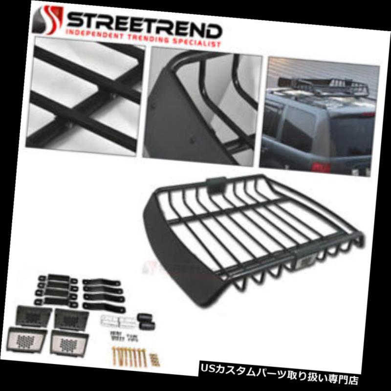  롼 ꥢ ˥С֥å롼եåХåȥꥢȥ졼w /ɥեS7 Universal Black Steel Roof Rack Basket Cargo Carrier Storage w/Wind Fairings S7